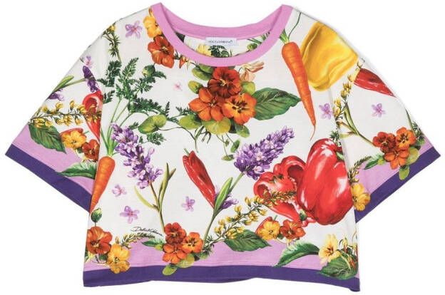 Dolce & Gabbana Kids T-shirt met bloe print Wit