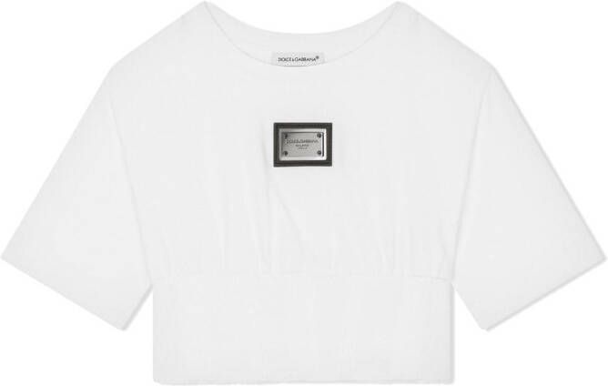 Dolce & Gabbana Kids Cropped T-shirt met logo-label Wit