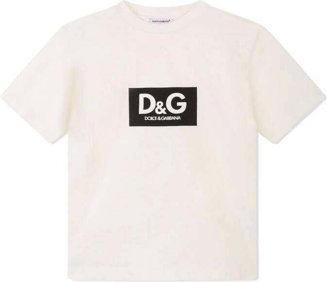 Dolce & Gabbana Kids Katoenen T-shirt met logoprint Beige