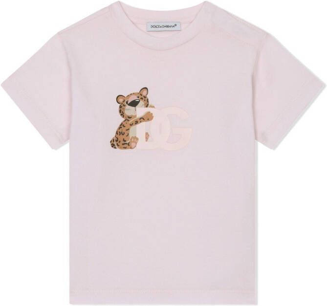 Dolce & Gabbana Kids Katoenen T-shirt met luipaardprint Roze