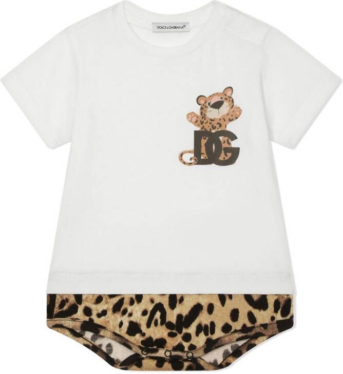 Dolce & Gabbana Kids Romper met luipaardprint en korte mouwen Wit