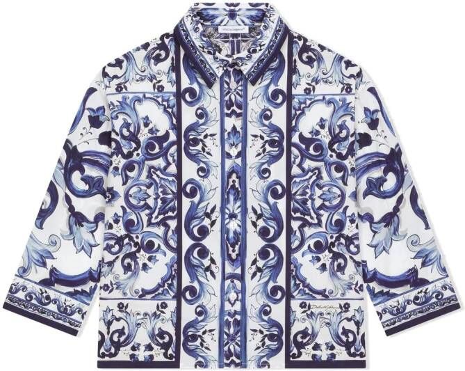 Dolce & Gabbana Kids Popeline shirt met print Blauw