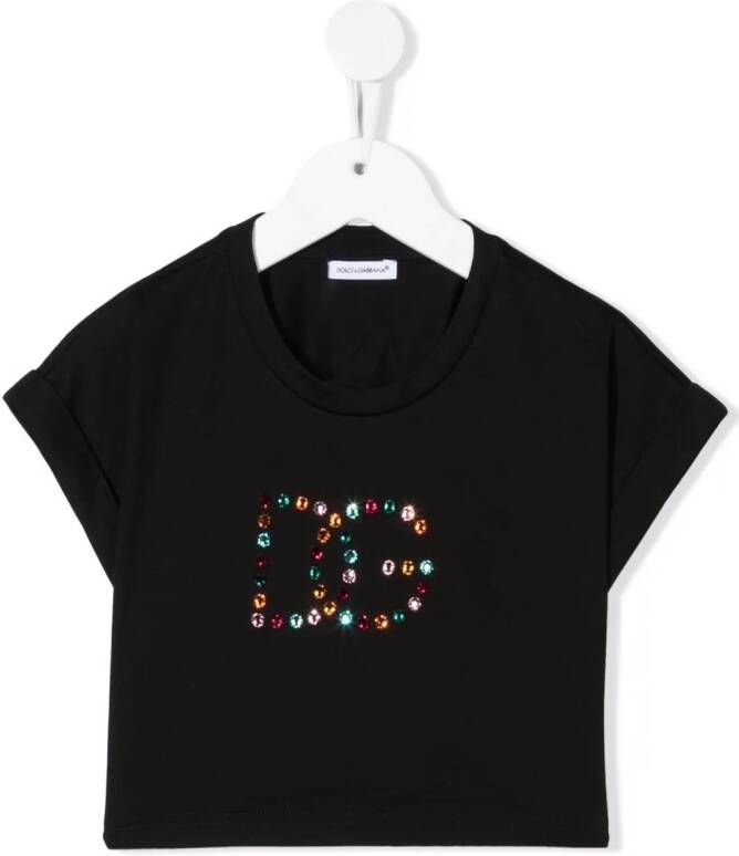 Dolce & Gabbana Kids T-shirt met stras logo Zwart