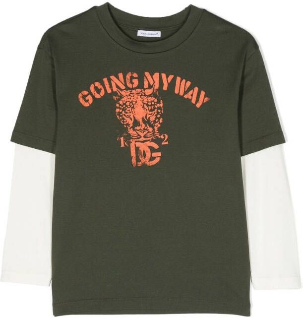 Dolce & Gabbana Kids T-shirt met tekst Groen