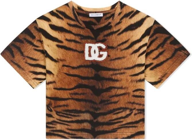 Dolce & Gabbana Kids T-shirt met tijgerprint Bruin