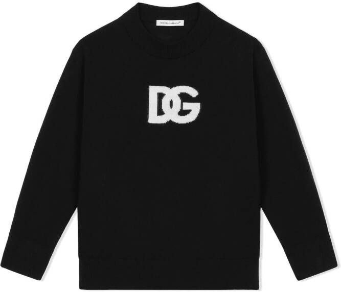 Dolce & Gabbana Kids Trui van sc wol met DG-logo Zwart