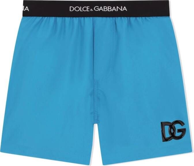 Dolce & Gabbana Kids Zwembroek met geborduurd logo Blauw