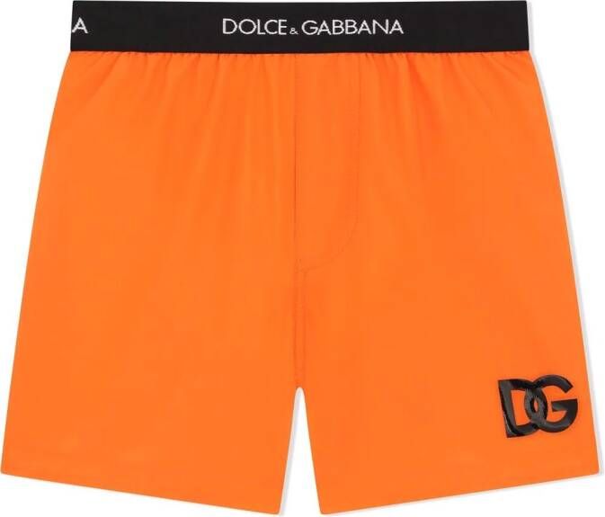 Dolce & Gabbana Kids Zwembroek met geborduurd logo Oranje