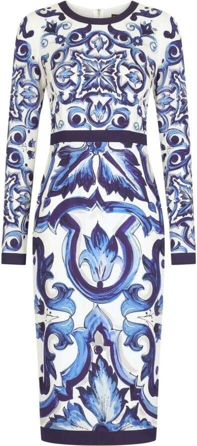 Dolce & Gabbana Jurk met Majolica-print Blauw
