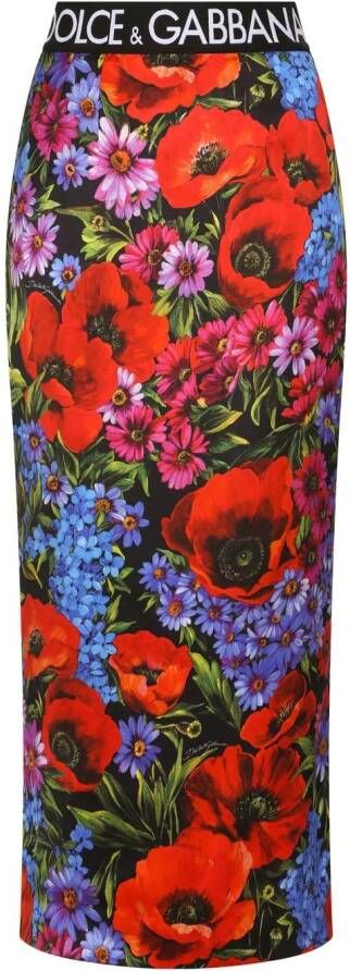 Dolce & Gabbana Kokerrok met bloemenprint Rood