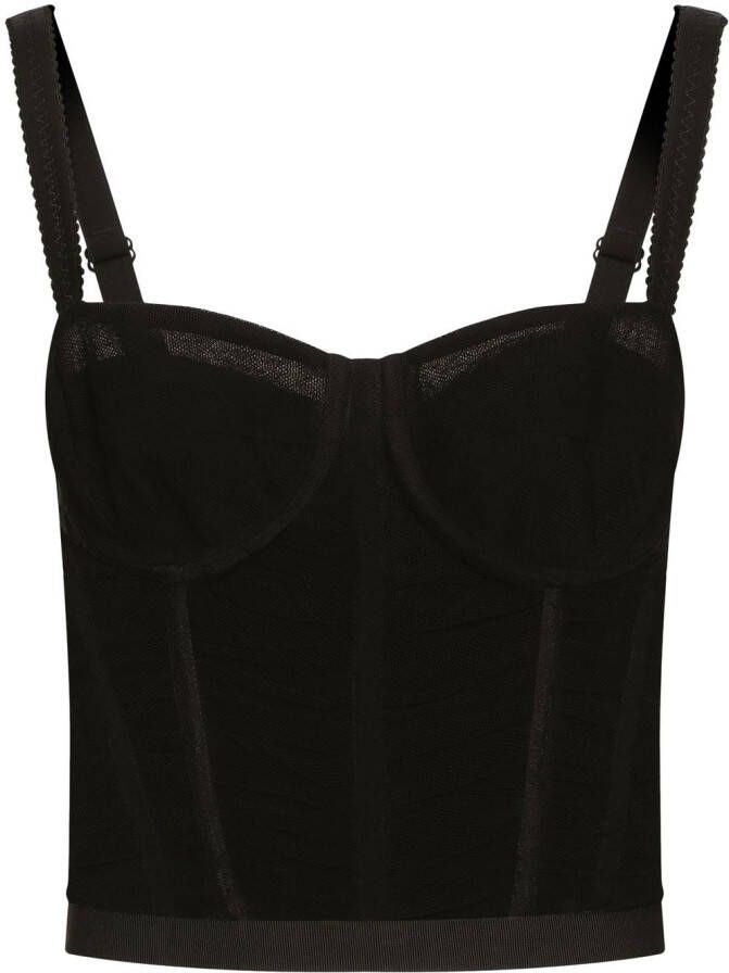 Dolce & Gabbana Gedrapeerde tulen korset top Zwart