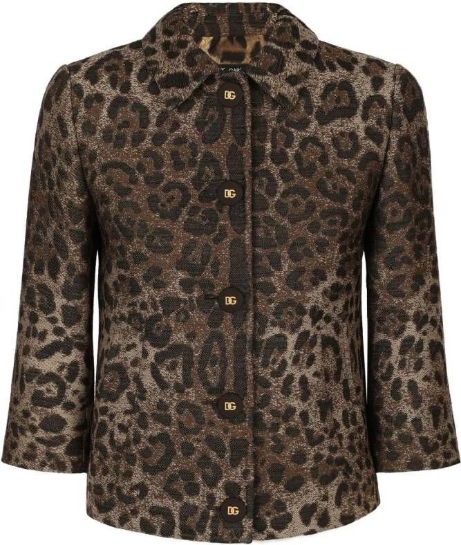 Dolce & Gabbana leopard-patterned jacquard jacket Bruin