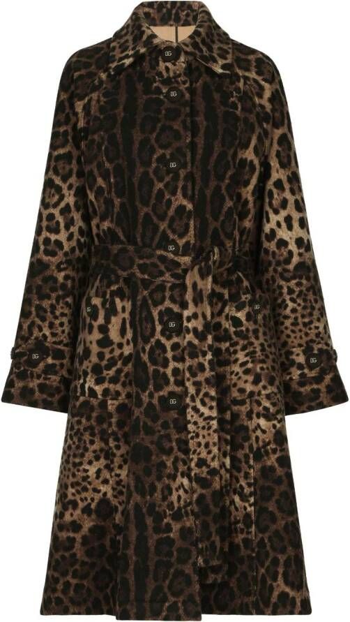 Dolce & Gabbana leopard-print belted single-breasted coat Bruin