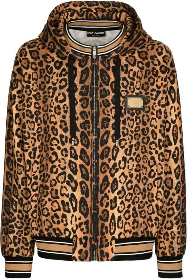 Dolce & Gabbana Katoenen hoodie met luipaardprint Bruin
