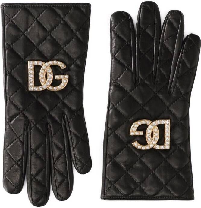 Dolce & Gabbana Leren handschoenen met logo Zwart