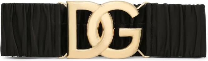 Dolce & Gabbana Leren riem met ruches en DG-logo Zwart