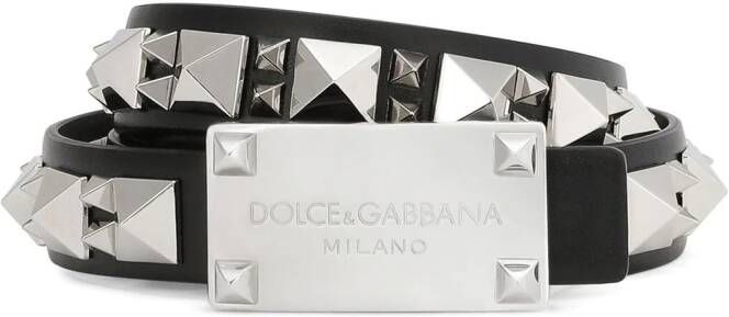 Dolce & Gabbana Leren riem met studs Zwart