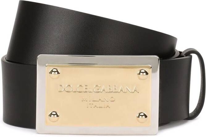 Dolce & Gabbana Leren gespriem met logo Zwart