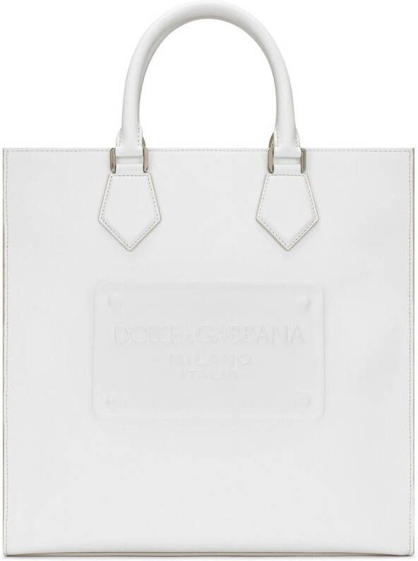 Dolce & Gabbana Leren shopper met logo-reliëf Wit