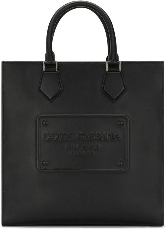 Dolce & Gabbana Leren shopper met logo-reliëf Zwart
