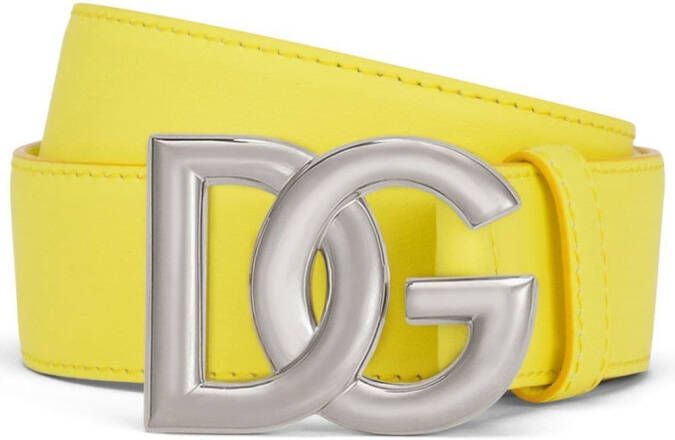 Dolce & Gabbana Leren riem met DG-logo Geel