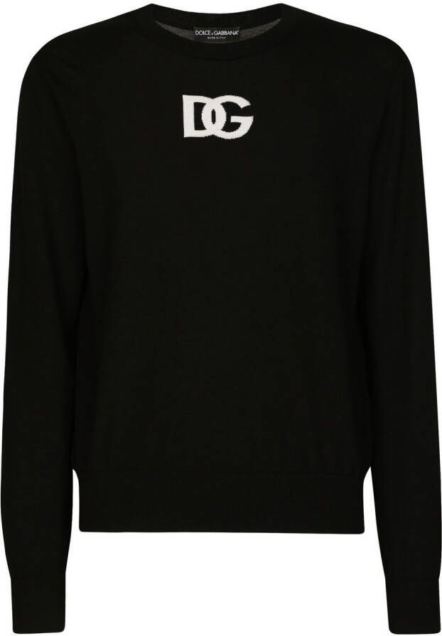 Dolce & Gabbana Wollen intarsia trui met DG-logo Zwart