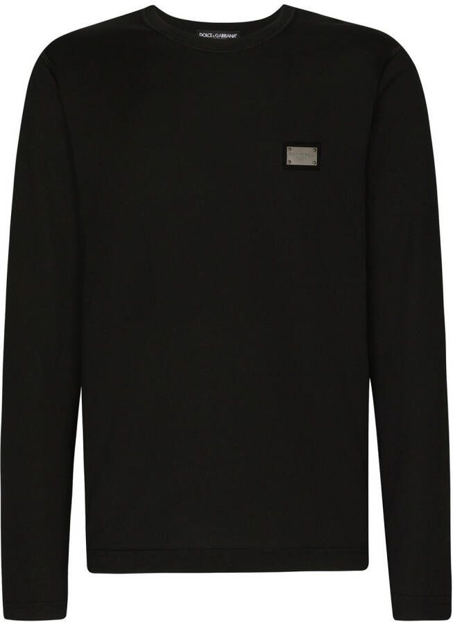 Dolce & Gabbana T-shirt met lange mouwen en logo label Zwart