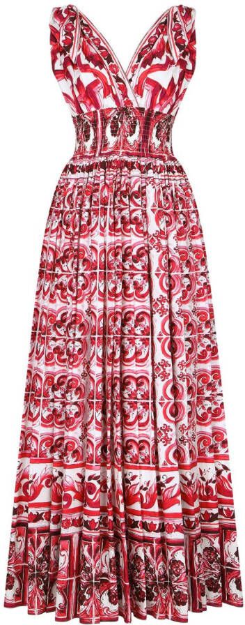 Dolce & Gabbana Maxi-jurk met Majolica-print Rood