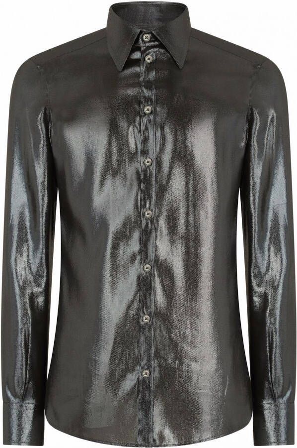 Dolce & Gabbana Metallic overhemd heren Polyester zijde 38 Blauw