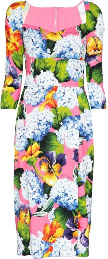 Dolce & Gabbana Midi-jurk met bloemenprint Roze