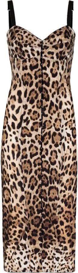 Dolce & Gabbana Midi-jurk met luipaardprint Beige