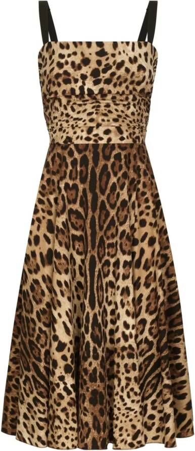 Dolce & Gabbana Midi-jurk met luipaardprint Bruin
