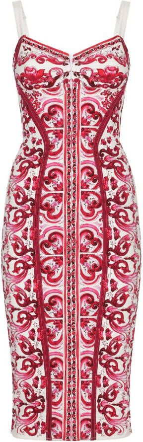 Dolce & Gabbana Midi-jurk met Majolica-print Rood