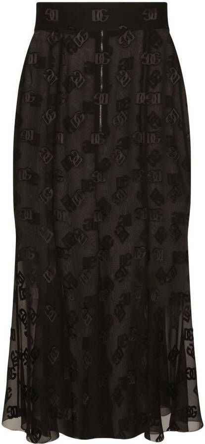 Dolce & Gabbana Midi-rok met geborduurd logo Zwart