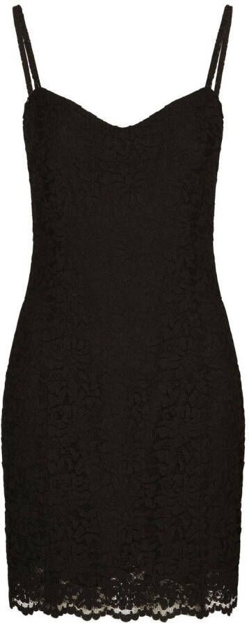 Dolce & Gabbana KIM mini-jurk met bloemenkant Zwart