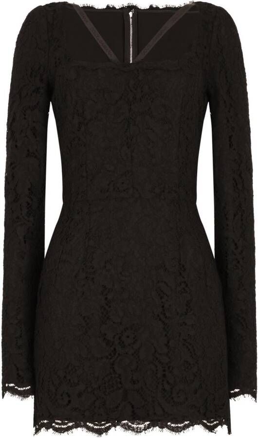 Dolce & Gabbana Mini jurk met kant dames katoen nylon rayon zijde Spandex Elastane 38 Zwart
