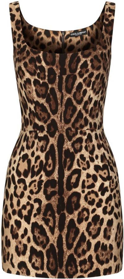 Dolce & Gabbana Mouwloze mini-jurk met luipaardprint Bruin