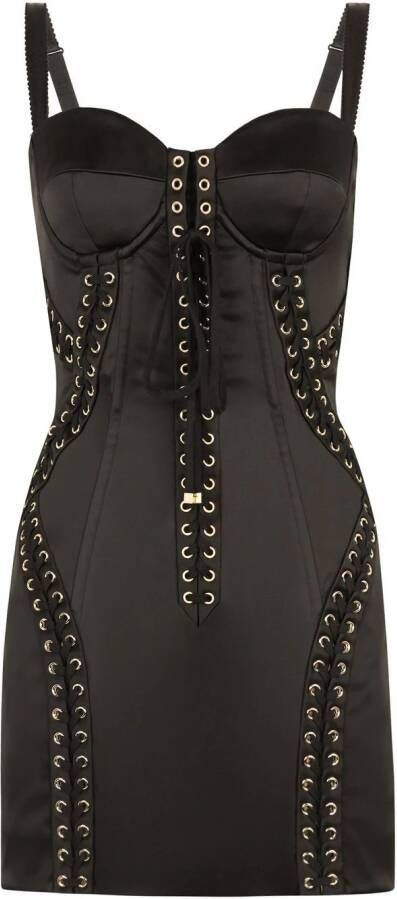 Dolce & Gabbana Satijnen mini-jurk met veters Zwart