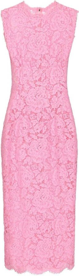 Dolce & Gabbana Midi-jurk met bloemenkant Roze