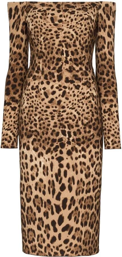 Dolce & Gabbana Off-shoulder midi-jurk Bruin