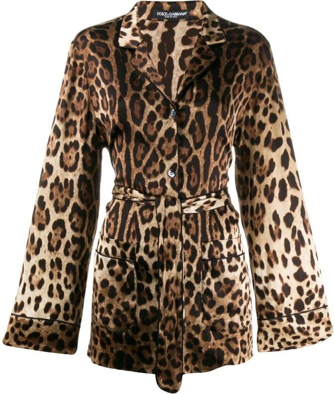 Dolce & Gabbana Overhemd met luipaardprint dames zijde Spandex Elastane 36 Bruin