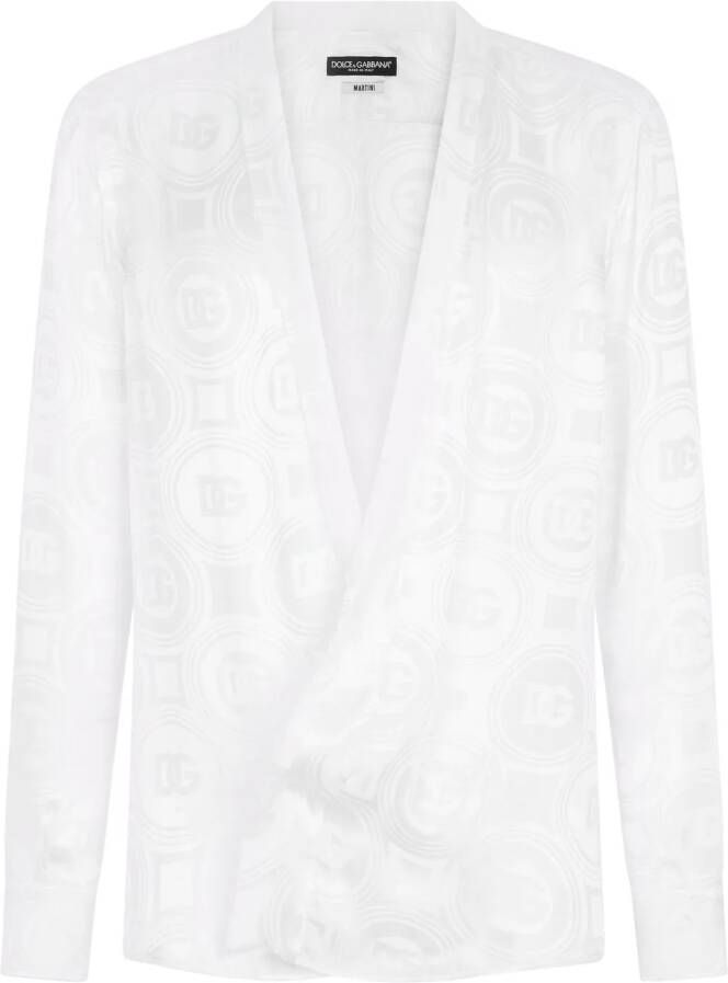Dolce & Gabbana Zijden overhemd met logo jacquard Wit