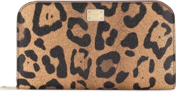 Dolce & Gabbana Crespo portemonnee met luipaardprint en rits Bruin