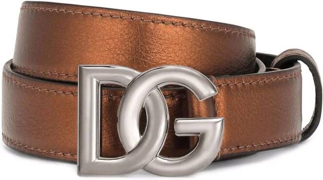 Dolce & Gabbana Leren gespriem met logo Bruin