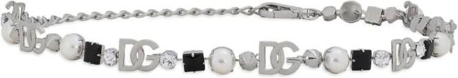 Dolce & Gabbana Riem verfraaid met stras en logo Zilver