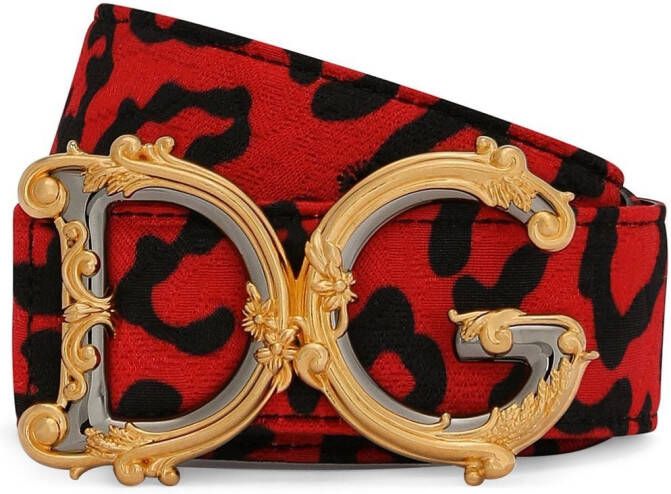 Dolce & Gabbana Leren riem met luipaardprint Rood