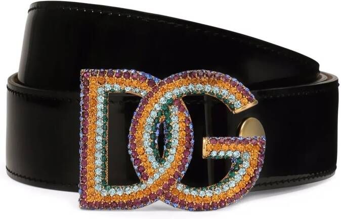 Dolce & Gabbana Lakleren riem met logo Zwart