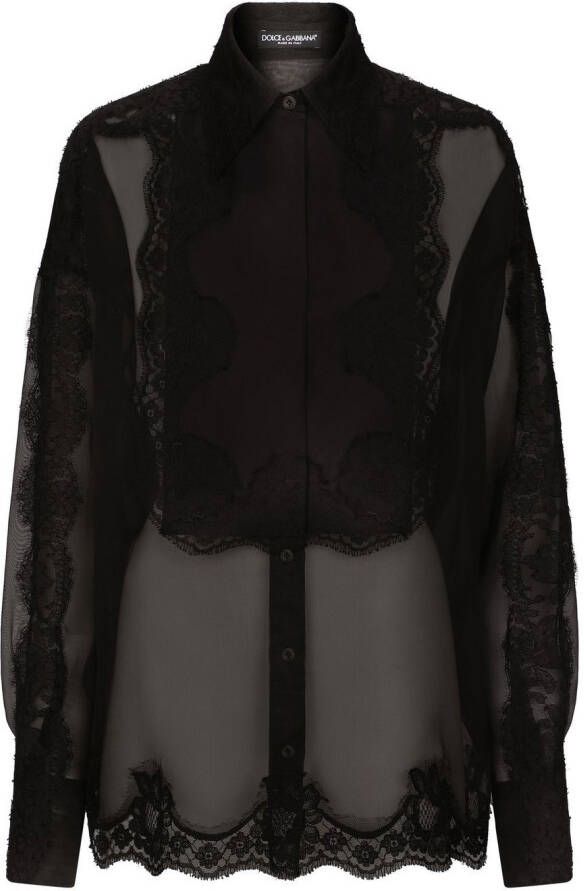 Dolce & Gabbana Organza smoking blouse met kanten afwerking Zwart