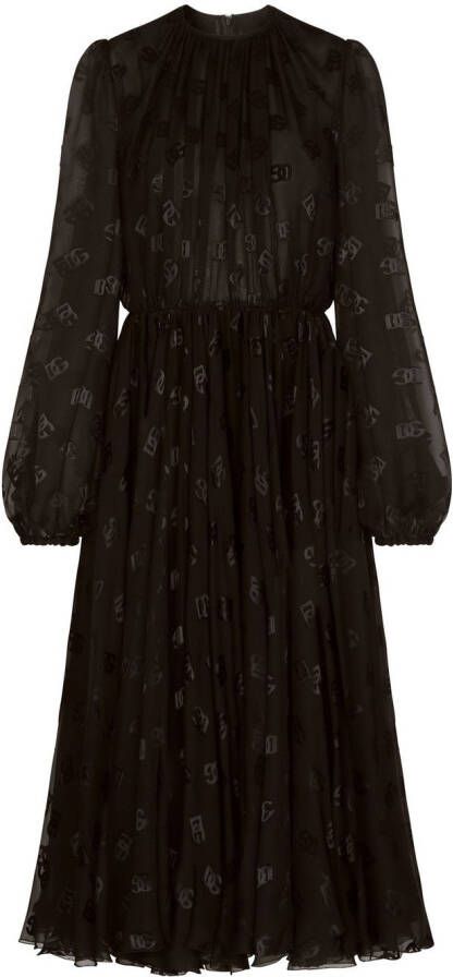 Dolce & Gabbana Satijnen midi-jurk met DG-logo Zwart