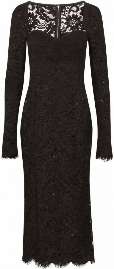 Dolce & Gabbana Kanten midi-jurk met gewelfde afwerking Zwart
